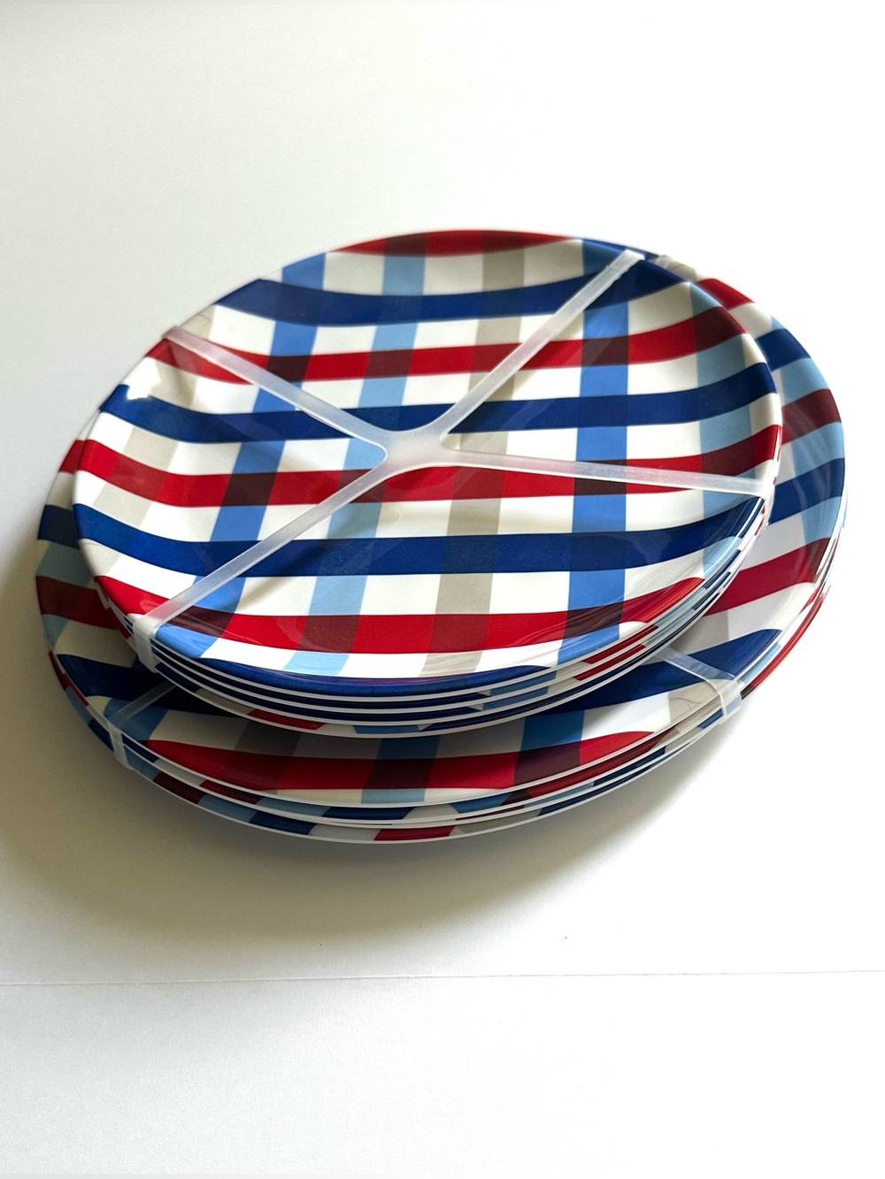 💥NWOT 8pc Patriotic Plaid Salad & Dinner Plate Set - Red/Blue/White - Americana